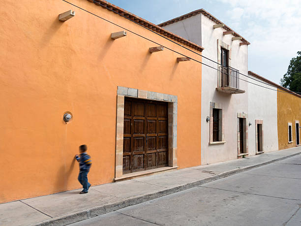 A typical street in Real de Asientos, State of Augascalientes, Mexico. Real de Asientosl is a Pueblo Magico - a magic town, a title given to particularly beautiful romantic towns in Mexico.