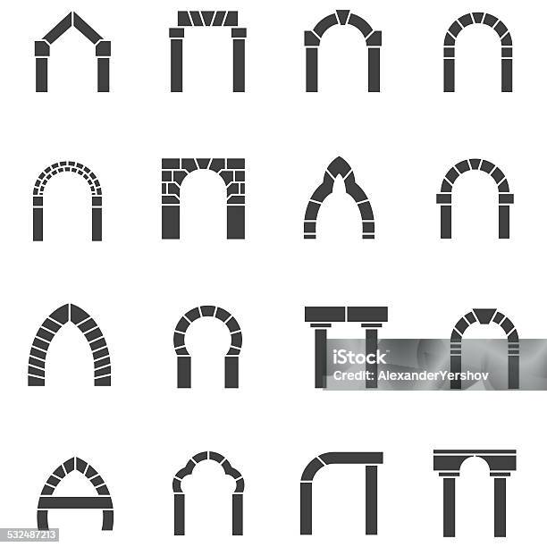 Black Icons Vector Collection Of Arches Stock Illustration - Download Image Now - Arch - Architectural Feature, Vector, Brick