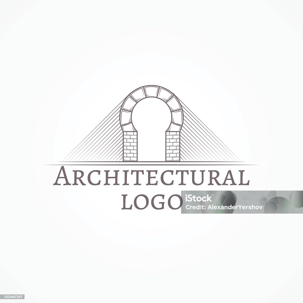 Vector illustration of brick round arch icon with text Design element with gray brick round arch line style icon with sample text for some architecture business on white background. Vector illustration 2015 stock vector
