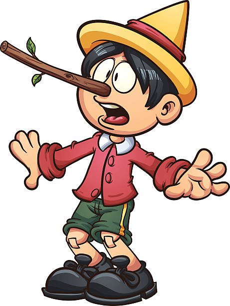 Lying Pinocchio Pinocchio with a big nose. Vector clip art illustration with simple gradients. All in a single layer. pinocchio illustrations stock illustrations