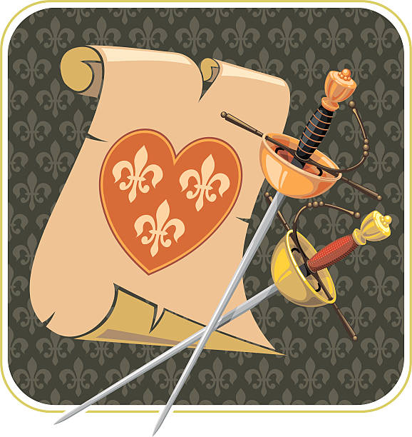 두 swords, 스크롤하다 - coat of arms france nobility french culture stock illustrations