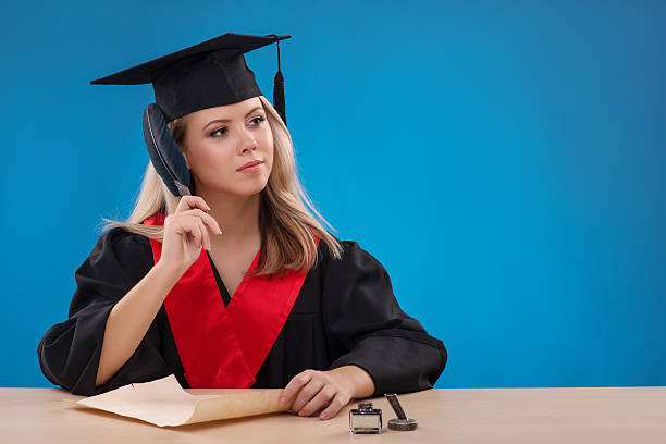 istock Student girl on blue background 532516659
