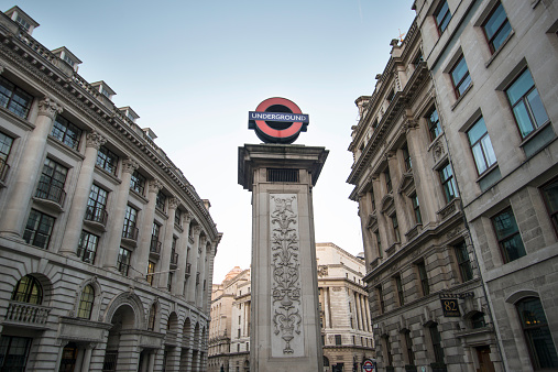 London, UK - January 11th 2015. Sign at the entrance to the Underground Station, Lombard Street, London, UK.