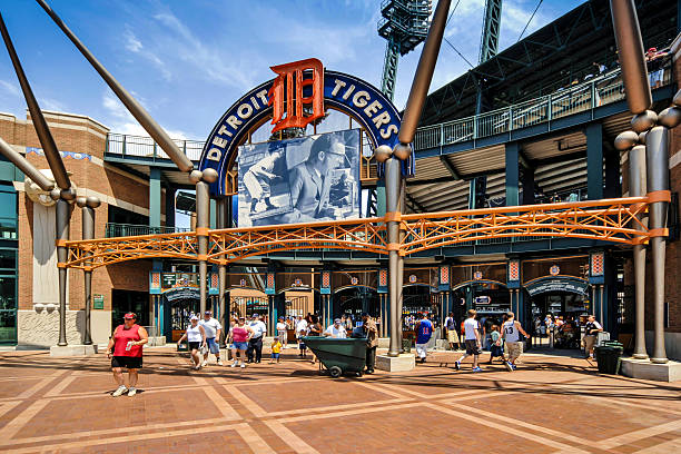 Comerica Park, Home of the Tigers in downtown Detroit MI Detroit, MI, USA - July 16, 2006: Comerica Park baseball park stadium on Woodward Ave in downtown Detroit Michigan detroit tigers stock pictures, royalty-free photos & images