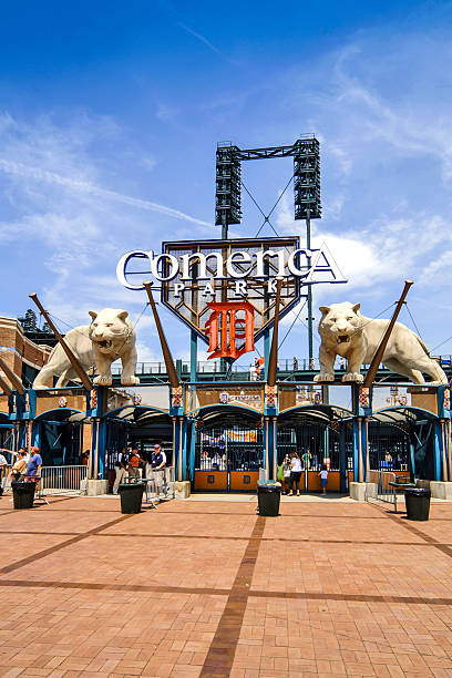 Comerica Park, Home of the Tigers in downtown Detroit MI Detroit, MI, USA - July 16, 2006: Comerica Park baseball park stadium on Woodward Ave in downtown Detroit Michigan detroit tigers stock pictures, royalty-free photos & images