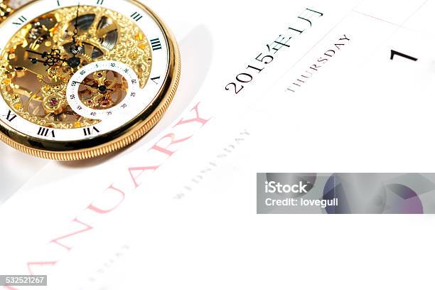 Pocket Watch And Calendar On New Year 2015 Stock Photo - Download Image Now - 2015, Antique, Business