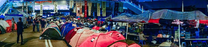 Hong Kong, Сhina- November 12, 2014: A view  of the Occupy Hong Kong civil disobedience movement at night, Causeway Bay, Hong Kong.