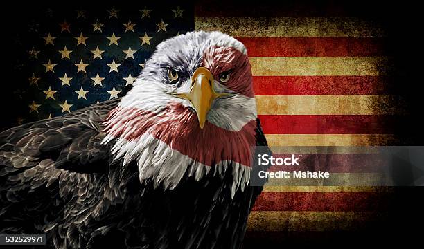 American Bald Eagle On Grunge Flag Stock Photo - Download Image Now - Bald Eagle, USA, American Flag