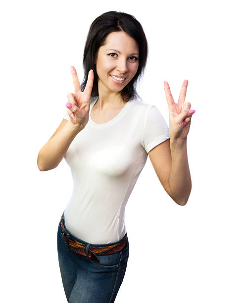 istock Pretty girl showing victory sign 532532405