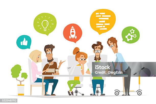 Business Characters People Team Scene Teamwork In Modern Office Stock Illustration - Download Image Now