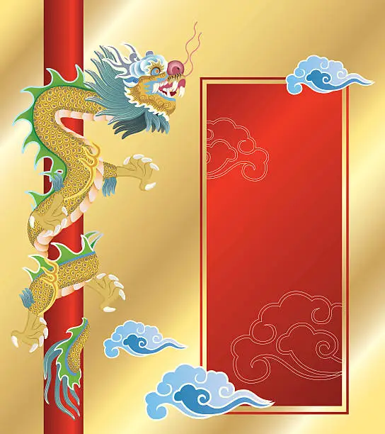 Vector illustration of chinese dragon on golden background