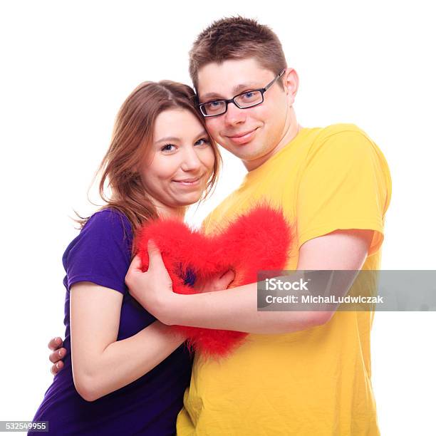 Young People In Love Holding Heart Shape Toy Stock Photo - Download Image Now - 2015, Boys, Child