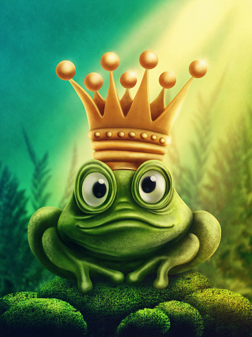 Illustration of frog prince with gold crown