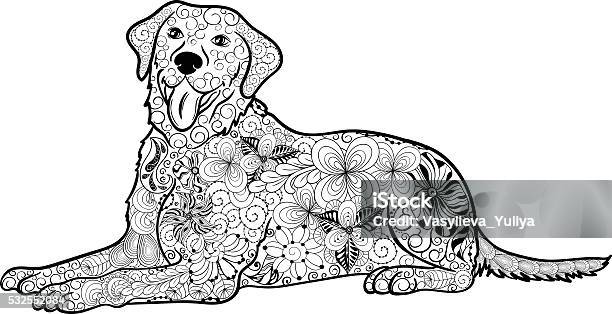 Labrador Dog Doodle Stock Illustration - Download Image Now - Coloring Book Page - Illlustration Technique, Dog, Labrador Retriever