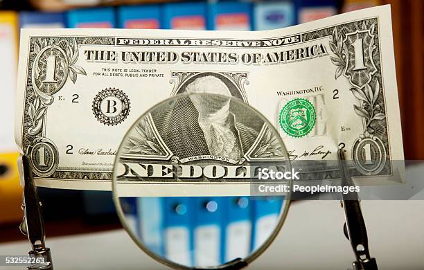 Inspecting Every Note Stock Photo - Download Image Now - 2015, Analyzing, Bank - Financial Building