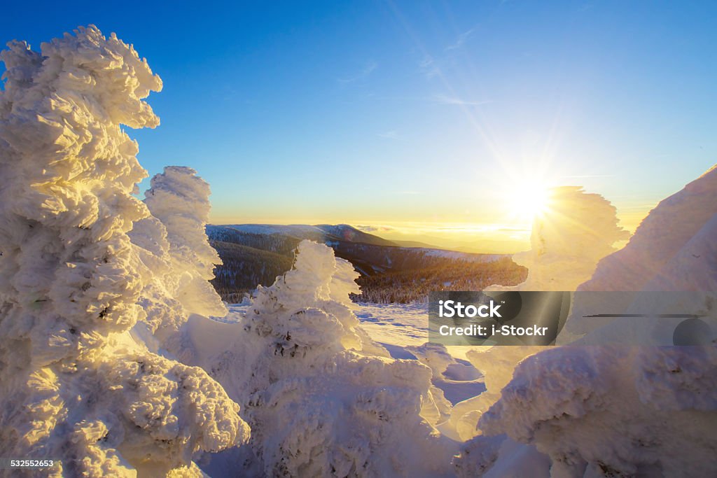Sunset over the mountains Beautiful sunset over the frozen mountains Alps Austria 2015 Stock Photo
