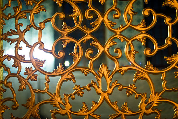 Closeup wall decoration, stucco, background with copy space, horizontal composition