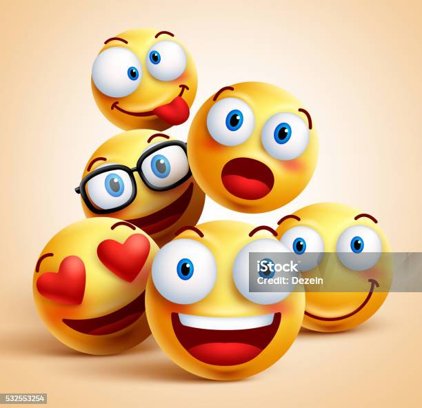 Smiley Faces Group Of Vector Emoticon Characters With Facial Expressions Stock Illustration - Download Image Now