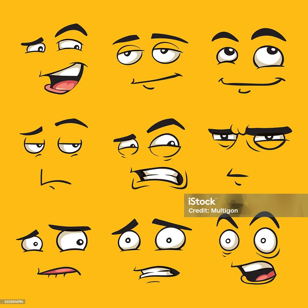 Funny Cartoon Faces With Emotions Stock Illustration - Download Image Now -  Cartoon, Facial Expression, Displeased - iStock
