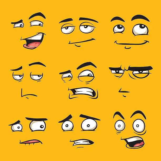 Vector illustration of Funny cartoon faces with emotions.