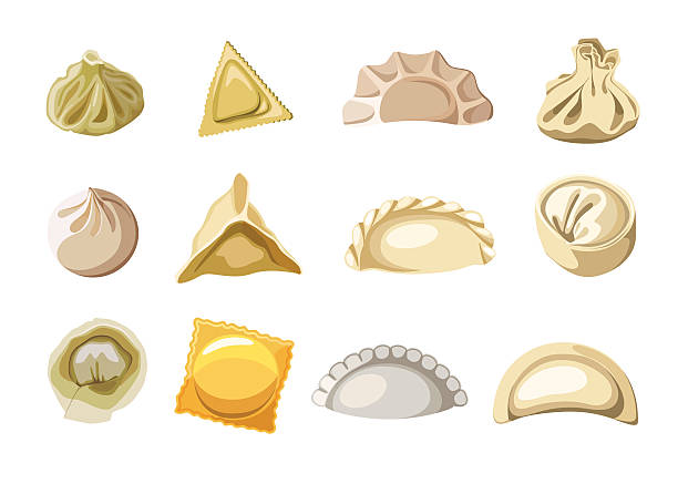 dumplings of dough set, Vector illustration  dumplings of dough set, Vector illustration dumpling stock illustrations