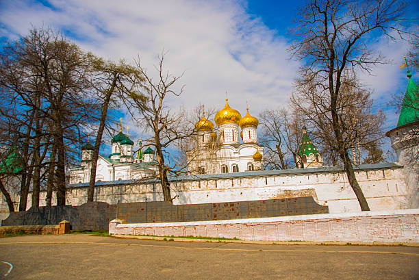 Beautiful vintage Orthodox religious structures on the background of blue sky.Spring, Sun.