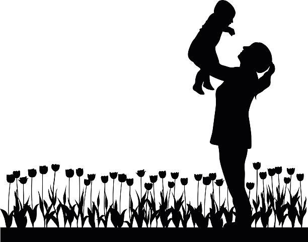 мама и ребенок времени - silhouette mother baby computer graphic stock illustrations