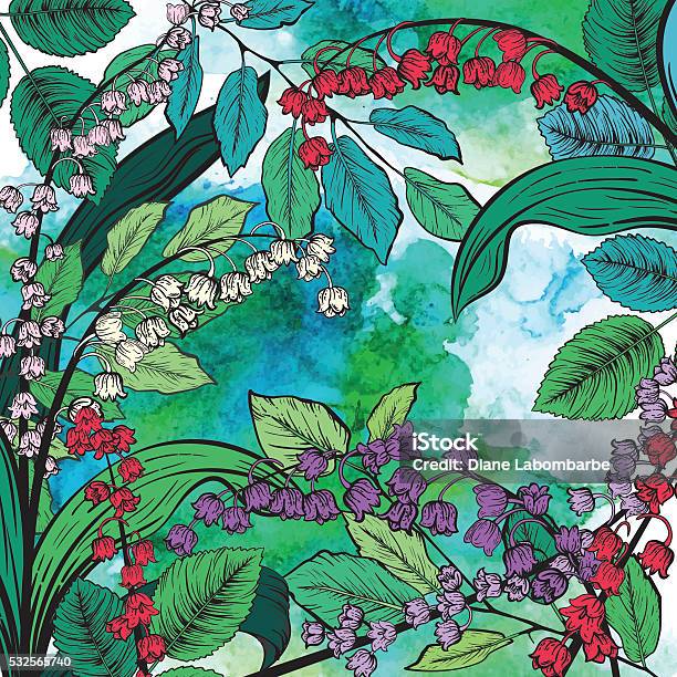 Botanical Lily Of The Valley Floral Background Stock Illustration - Download Image Now - Tattoo, Drawing - Art Product, Multi Colored