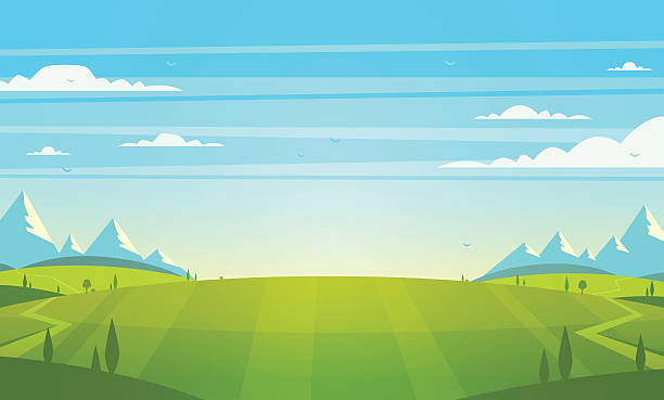 Natural Landscape Vector Illustration Stock Illustration - Download Image  Now - Sky, Cloud - Sky, Cartoon - iStock