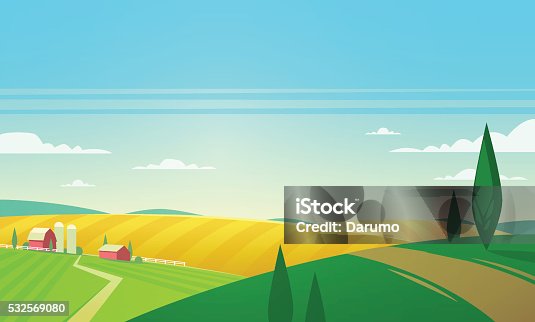 istock Summer landscape with farmhouse. Vector illustration. 532569080