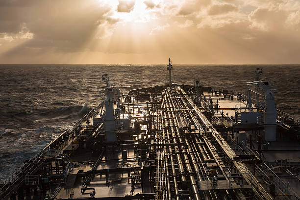 istock Oil tanker deck proceeding to the sun 532569444