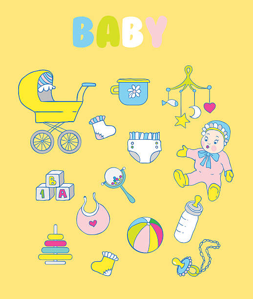 Set of baby items vector art illustration