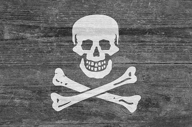 istock Pirate flag on a wooden plank 532569816