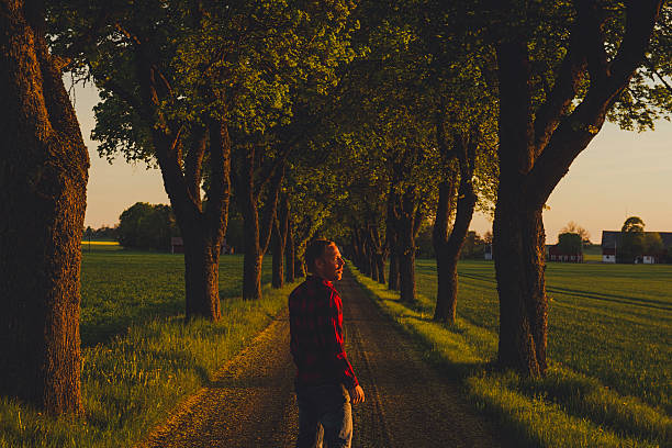 Man at sunset in nature