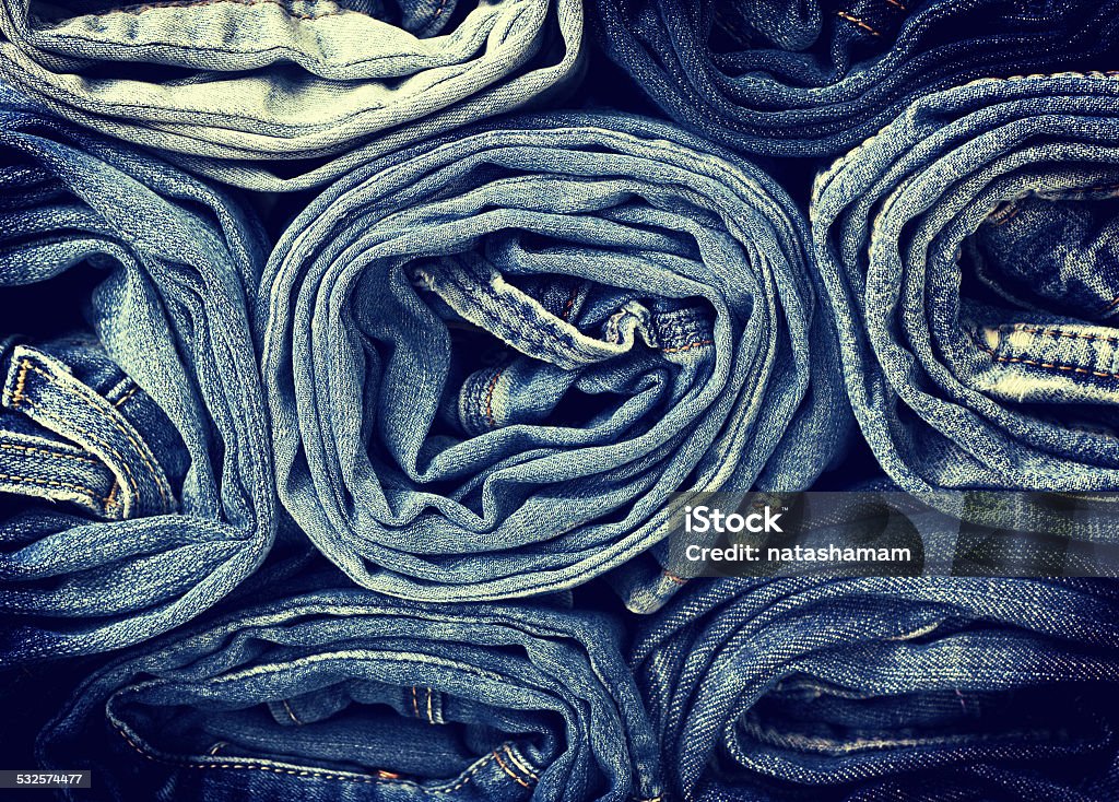 jeans stack of jeans in vintage style Denim Stock Photo