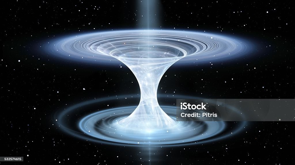 Wormhole, funnel-shaped tunnel that can connect one universe with another Black Hole - Space Stock Photo