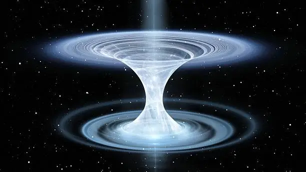 Wormhole, funnel-shaped tunnel that can connect one universe with another