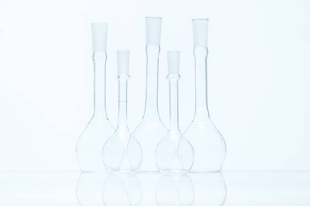 istock Set of five empty flat-bottomed flasks of different capacity 532577455