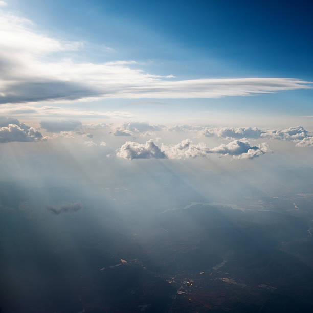 istock Aerial view of cloudscape with sun rays 532578768