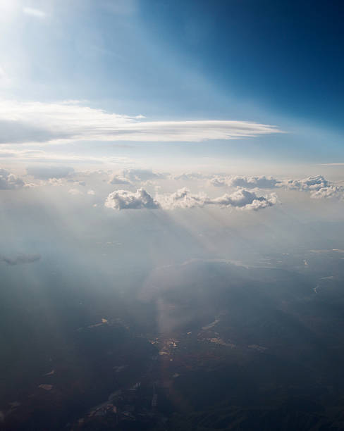 istock Aerial view of cloudscape with sun rays 532578946