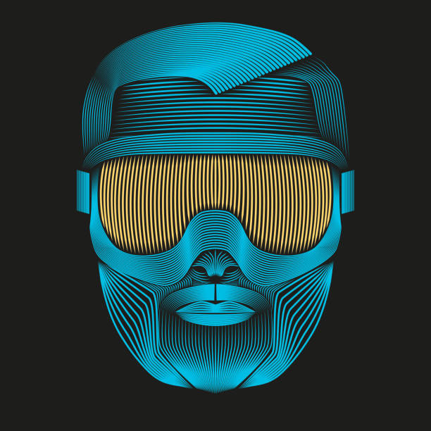 istock Creative Artwork of symbol skier or snowboarder with goggles. 532579111