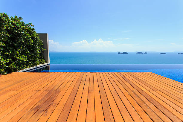 istock Wooden flooring beside the pool 532580345
