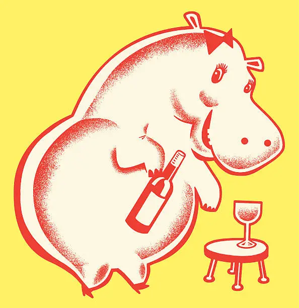 Vector illustration of Hippo Pouring Wine