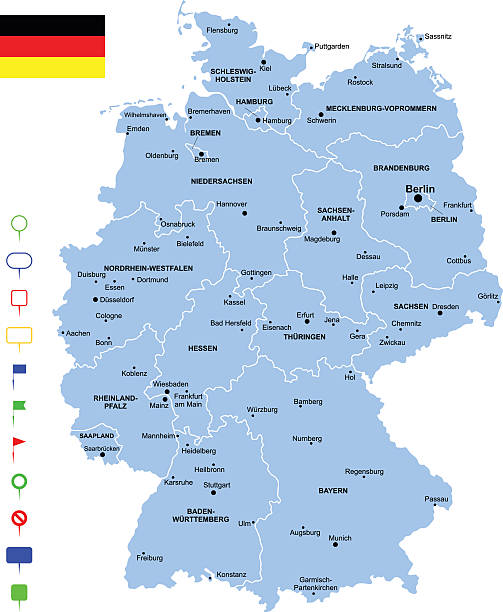 Map of Germany Detailed map of Germany with pointers. germany map regions stock illustrations