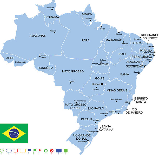 карта бразилии - brazil map rio de janeiro sao paulo stock illustrations