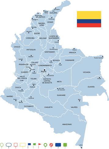Detailed map of Colombia with pointers. 