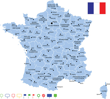 Detailed map of France with pointers.