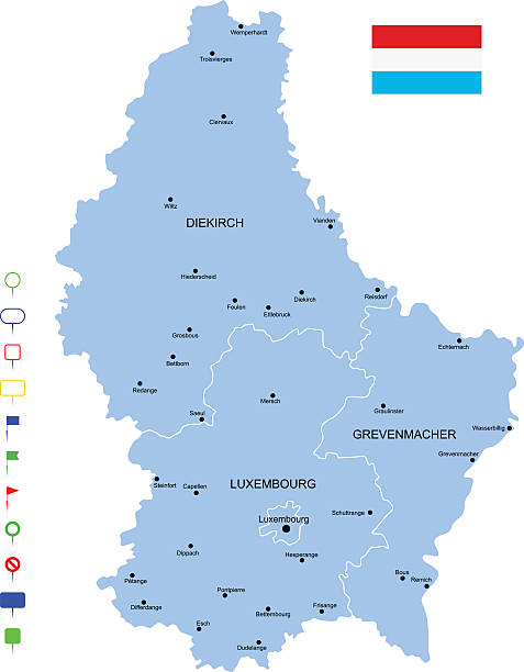 ilustraciones, imágenes clip art, dibujos animados e iconos de stock de mapa de luxemburgo - luxembourg map cartography flag