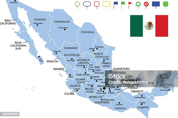 Map Of Mexico Stock Illustration - Download Image Now - 2015, Blue, Capital Cities