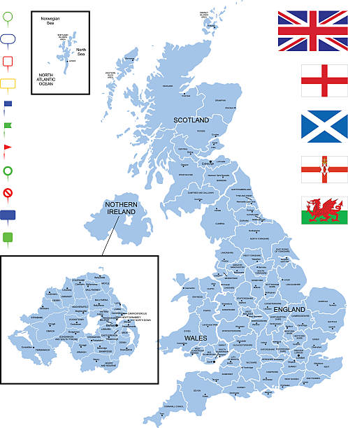 ilustrações, clipart, desenhos animados e ícones de mapa do reino unido - uk map regions england